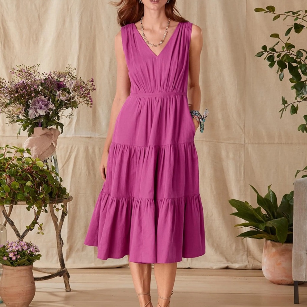 Anthropologie Sundance Mauve Berry Pink Purple Midi Sleeveless Ruffle Dress S